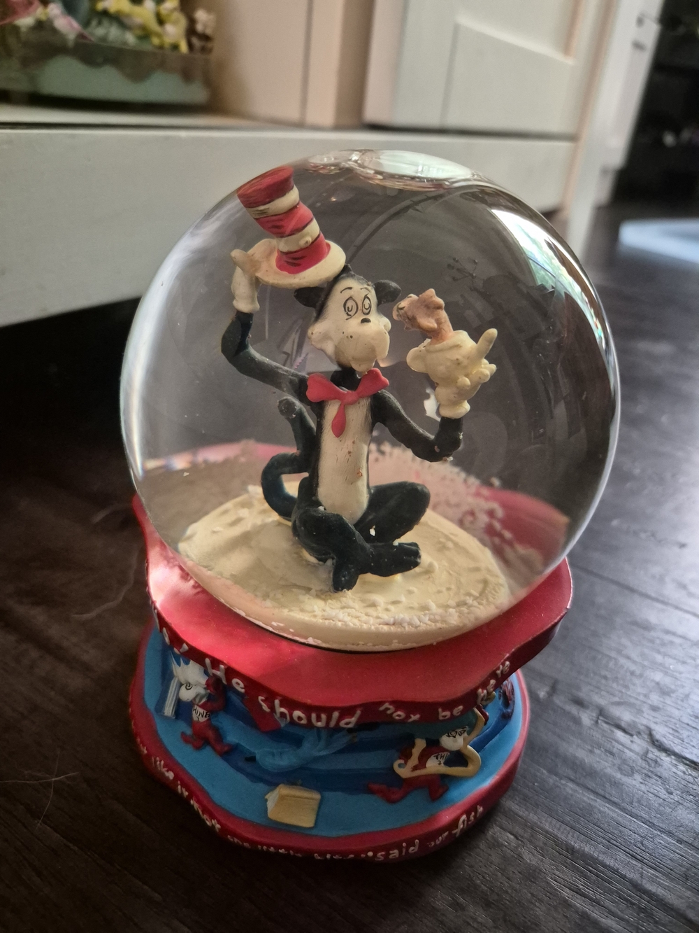 Dr. Seuss Cat in the Hat Figurine Snow Globe - Red, Blue & Cream